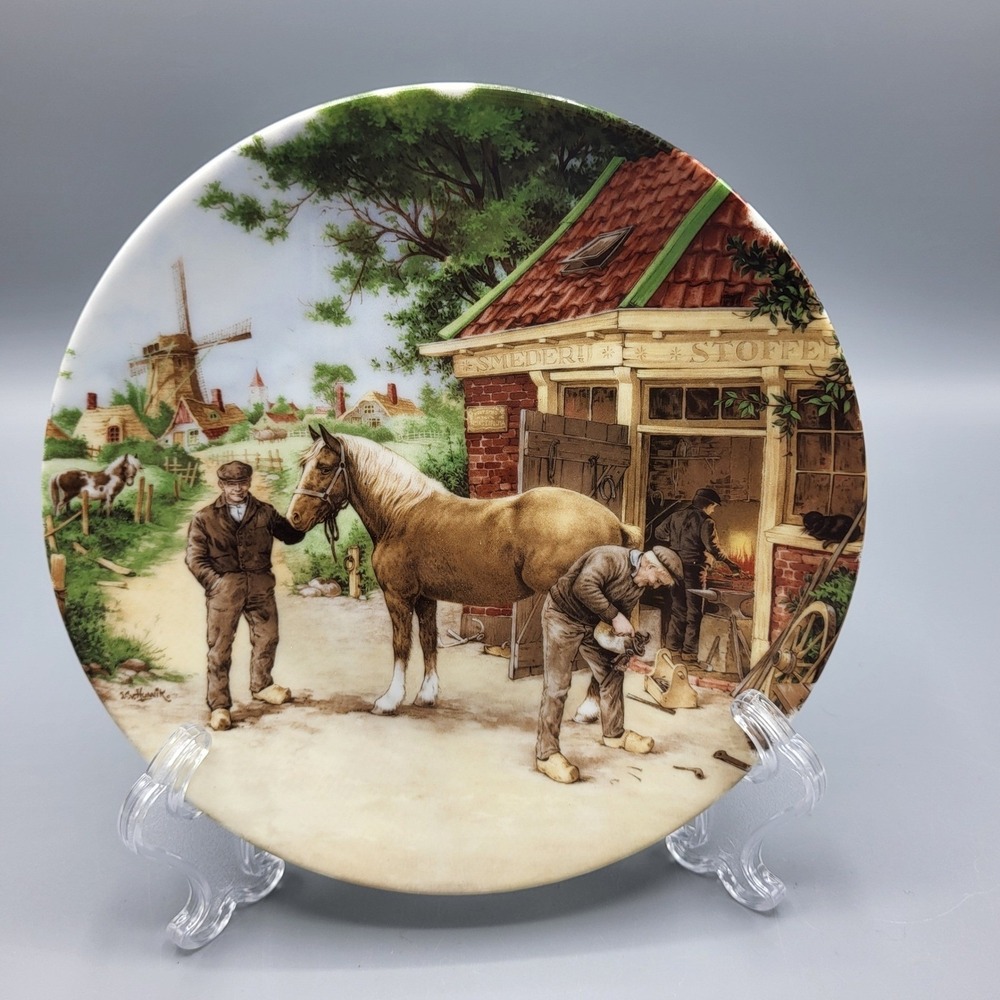 Royal Schwabap 1984 Collector Plate 6.5" Blacksmith Horse Windmill Holland